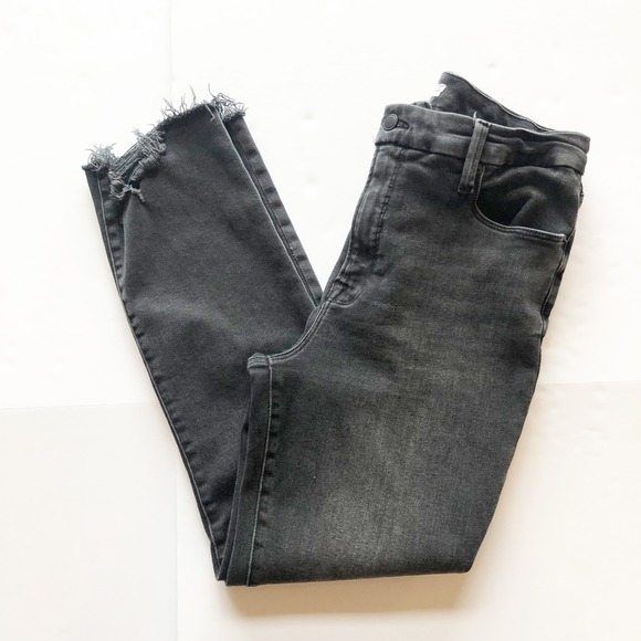 GOOD AMERICAN Jeans Womens 31 Black60 High Rise Straight Leg Chewed Raw Hem - Picture 2 of 10